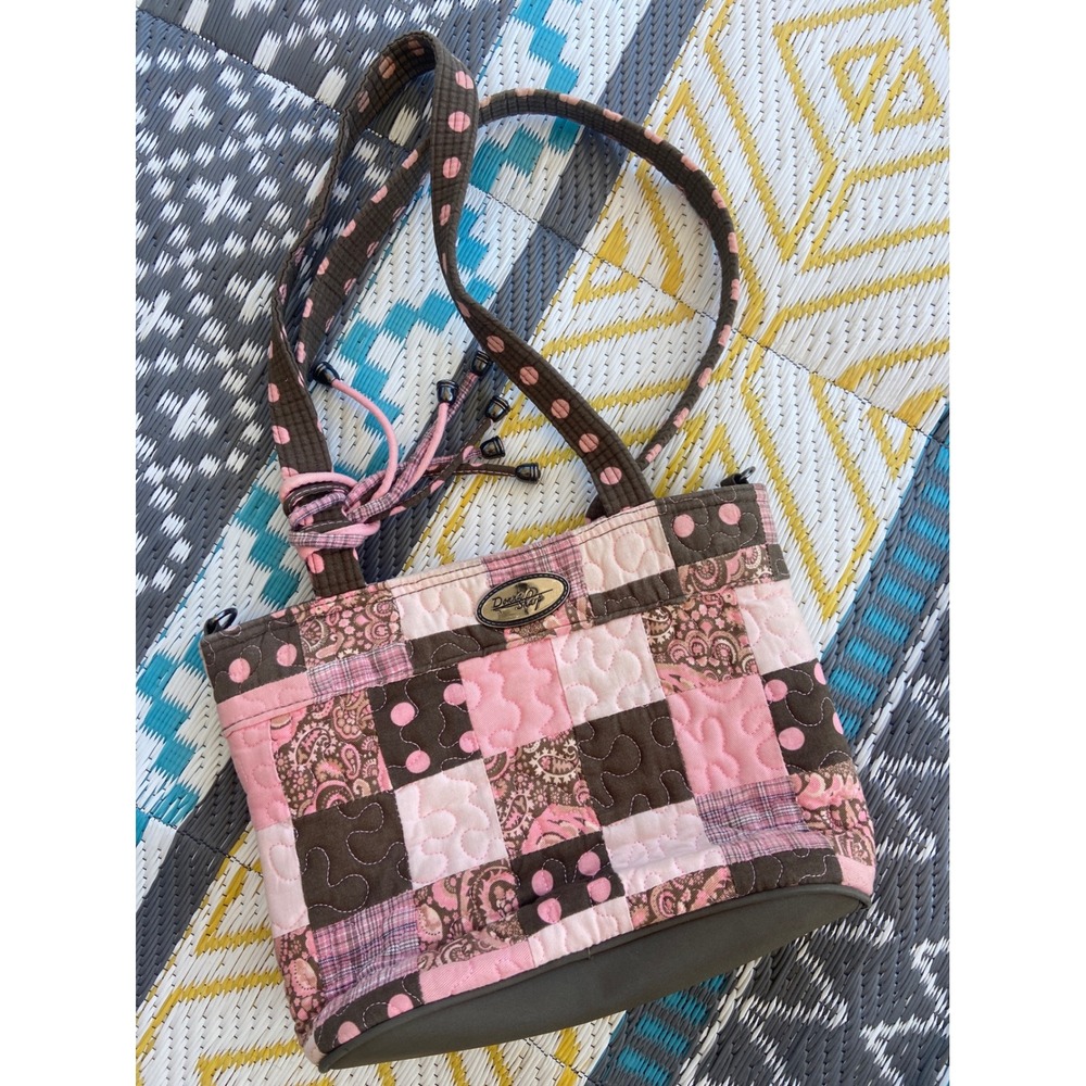 Donna Sharp Quilted Patchwork Handbag Pink Brown Paisley Polka Dot Shoulder Bag
